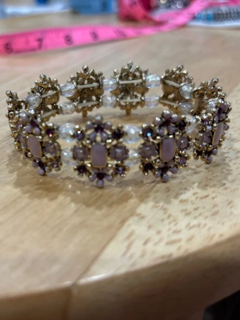 Elegant vintage purple enamel stretch bracelet